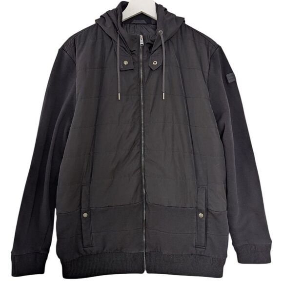 Boss Hugo Boss Men's M Black Mixed Media Hybrid Hooded Jacket - Picture 2 of 9